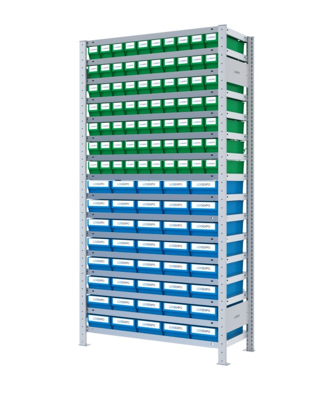 SCAFFALE CON CONTENITORI A CASSETTI - Completo di 110 Cassette in plastica