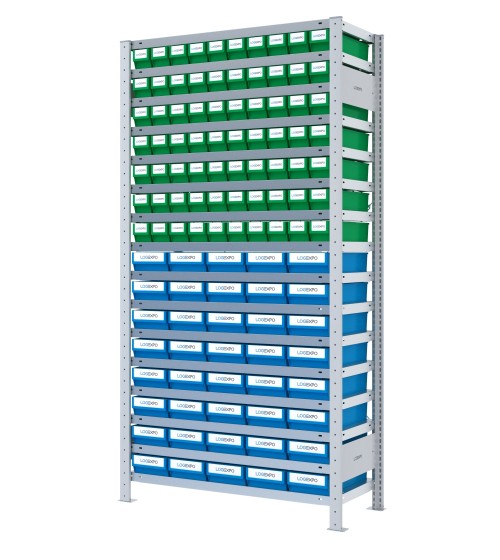 SCAFFALE CON CONTENITORI A CASSETTI - Completo di 110 Cassette in plastica