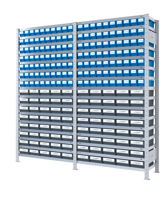 SCAFFALATURA CON CASSETTINE ESTRAIBILI - 220 Contenitori in plastica