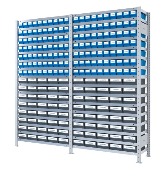 SCAFFALATURA CON CASSETTINE ESTRAIBILI - 220 Contenitori in plastica