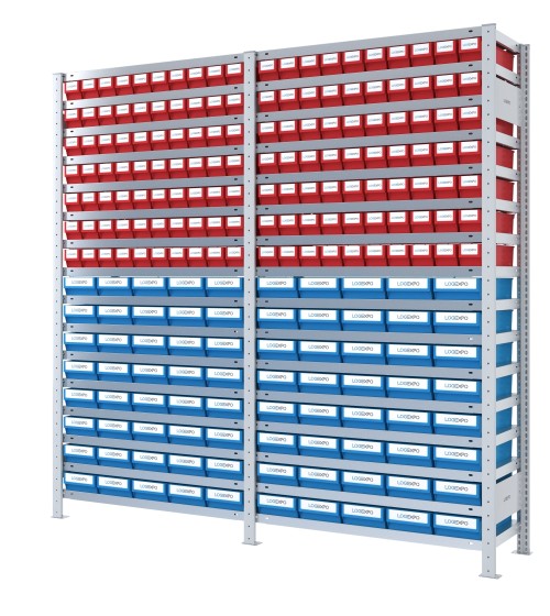 SCAFFALATURA CON CASSETTINE ESTRAIBILI - 220 Contenitori in plastica