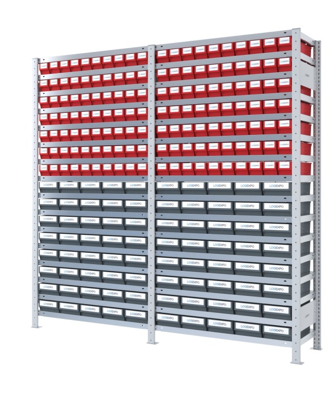 SCAFFALATURA CON CASSETTINE ESTRAIBILI - 220 Contenitori in plastica