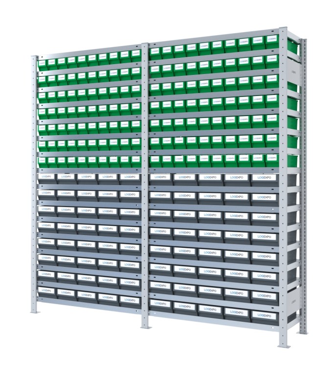 SCAFFALATURA CON CASSETTINE ESTRAIBILI - 220 Contenitori in plastica