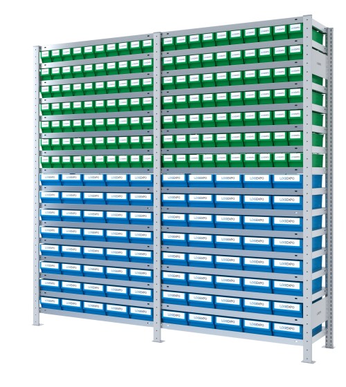 SCAFFALATURA CON CASSETTINE ESTRAIBILI - 220 Contenitori in plastica