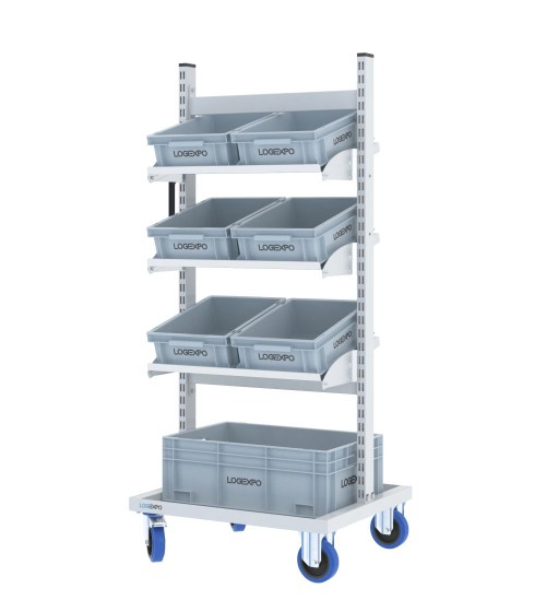 CARRELLO PER PICKING MAGAZZINO con 7 cassette rettangolari in plastica