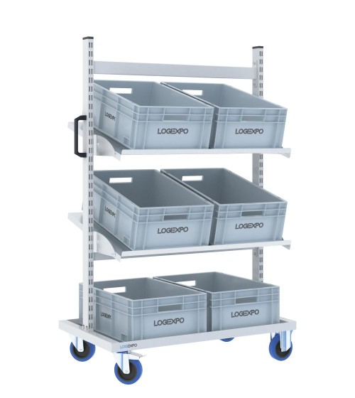 CARRELLO PER PICKING MAGAZZINO con 6 cassette eurobox in plastica