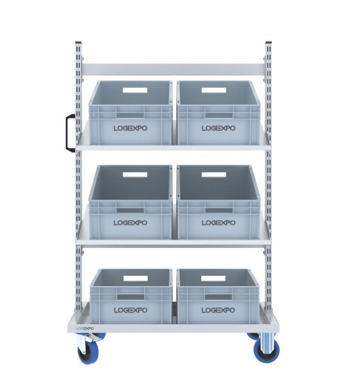 CARRELLO PER PICKING MAGAZZINO con 6 cassette eurobox in plastica