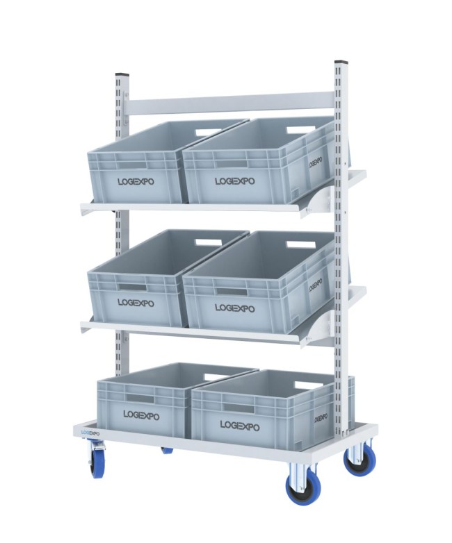 CARRELLO PER PICKING MAGAZZINO con 6 cassette eurobox in plastica