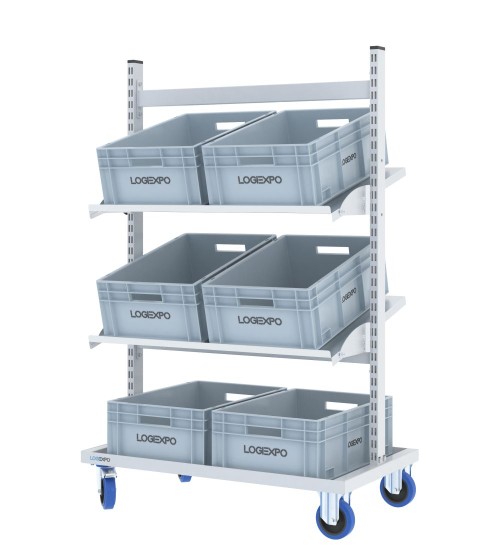 CARRELLO PER PICKING MAGAZZINO con 6 cassette eurobox in plastica