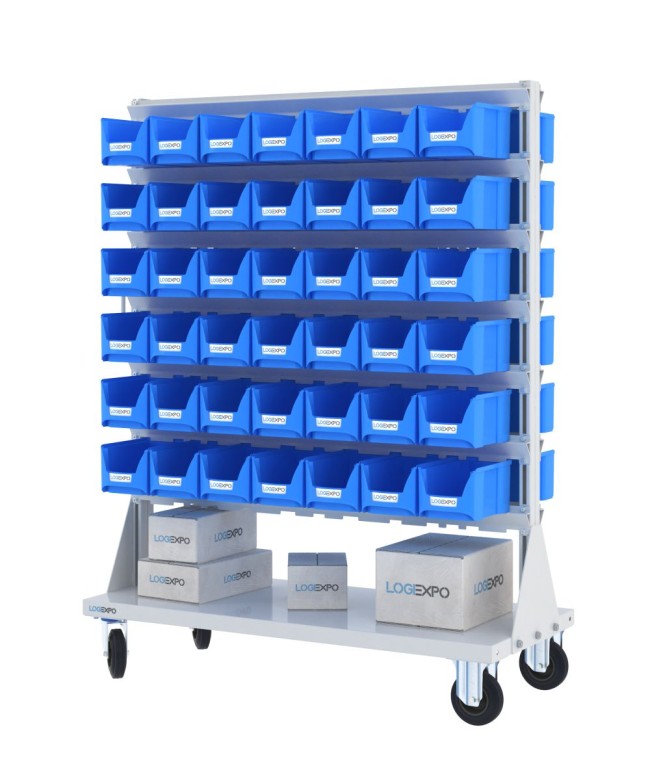 CARRELLO PORTAMINUTERIA con 84 contenitori a bocca di lupo