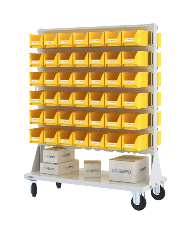 CARRELLO PORTAMINUTERIA con 84 contenitori a bocca di lupo