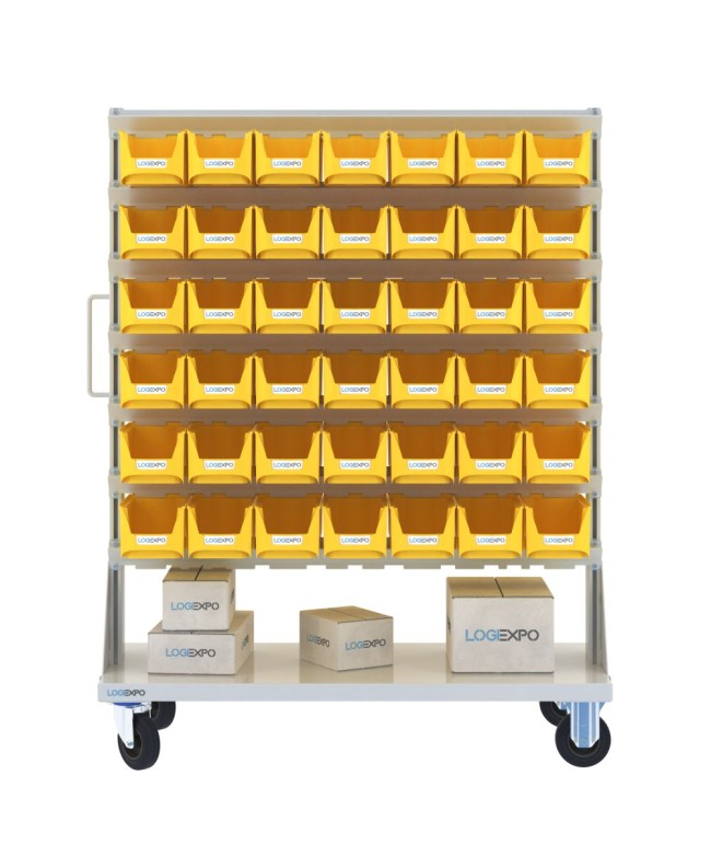 CARRELLO PORTAMINUTERIA con 84 contenitori a bocca di lupo