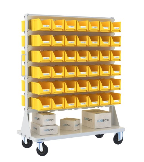 CARRELLO PORTAMINUTERIA con 84 contenitori a bocca di lupo