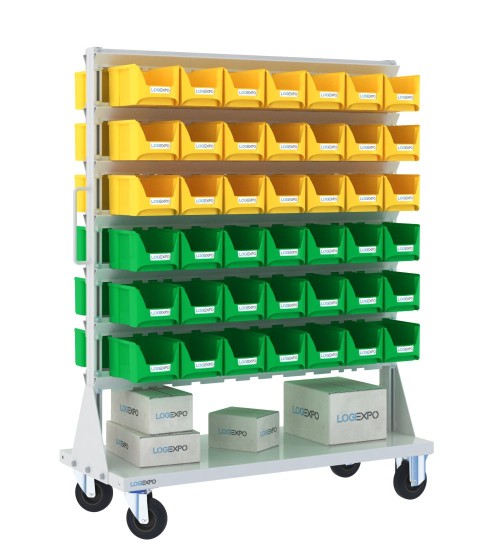 CARRELLO PORTAMINUTERIA con 84 contenitori a bocca di lupo