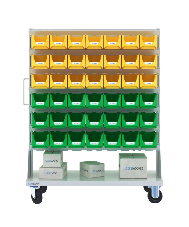 CARRELLO PORTAMINUTERIA con 84 contenitori a bocca di lupo