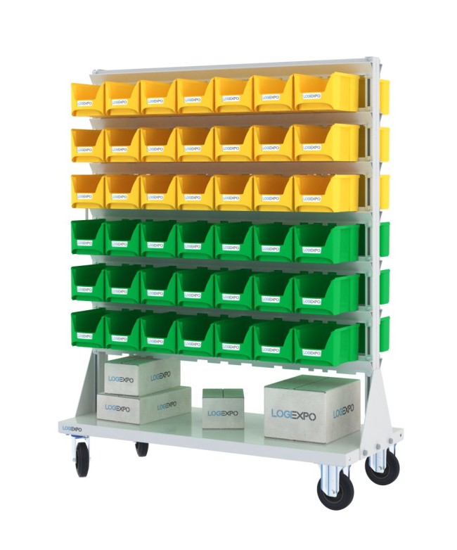 CARRELLO PORTAMINUTERIA con 84 contenitori a bocca di lupo