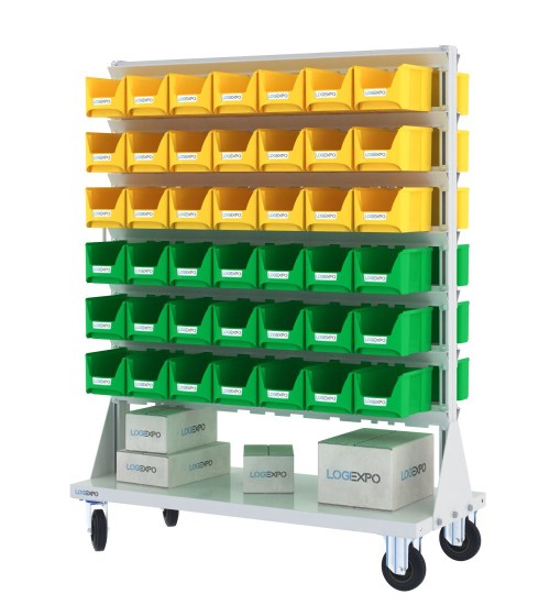 CARRELLO PORTAMINUTERIA con 84 contenitori a bocca di lupo