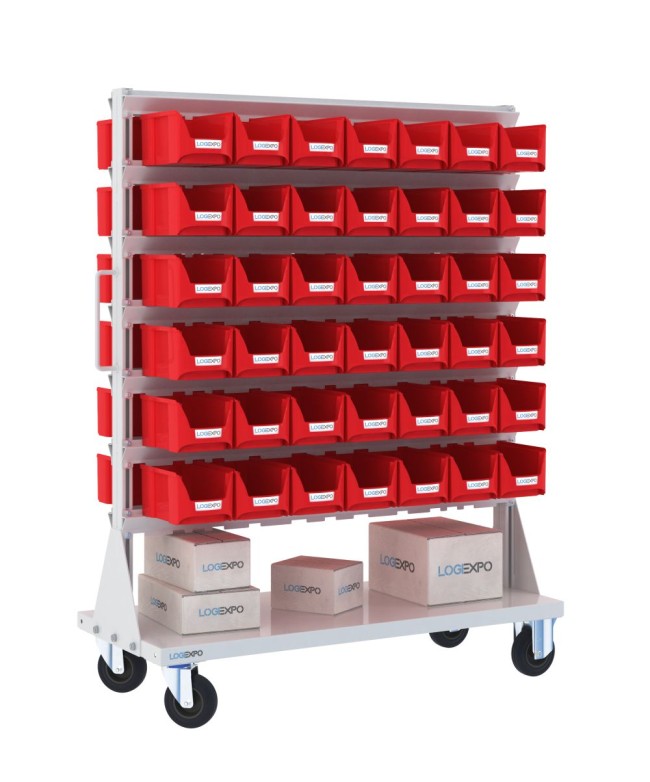 CARRELLO PORTAMINUTERIA con 84 contenitori a bocca di lupo