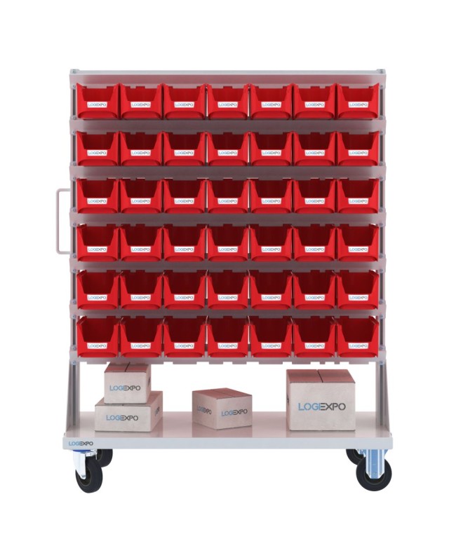 CARRELLO PORTAMINUTERIA con 84 contenitori a bocca di lupo