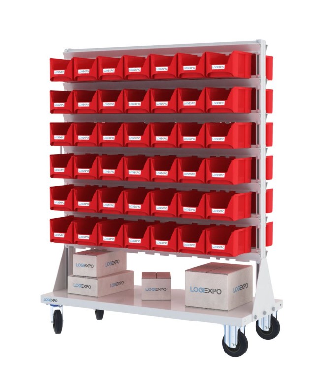 CARRELLO PORTAMINUTERIA con 84 contenitori a bocca di lupo