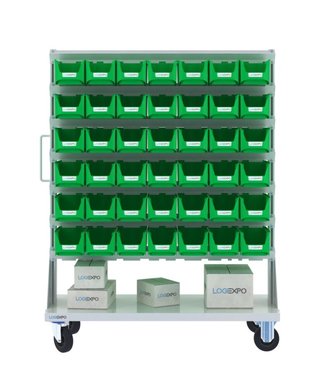 CARRELLO PORTAMINUTERIA con 84 contenitori a bocca di lupo