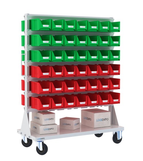 CARRELLO PORTAMINUTERIA con 84 contenitori a bocca di lupo