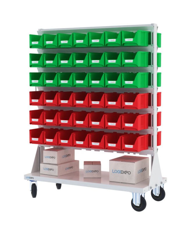 CARRELLO PORTAMINUTERIA con 84 contenitori a bocca di lupo