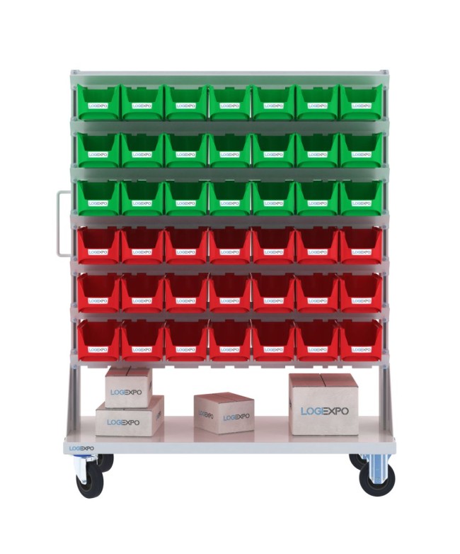 CARRELLO PORTAMINUTERIA con 84 contenitori a bocca di lupo