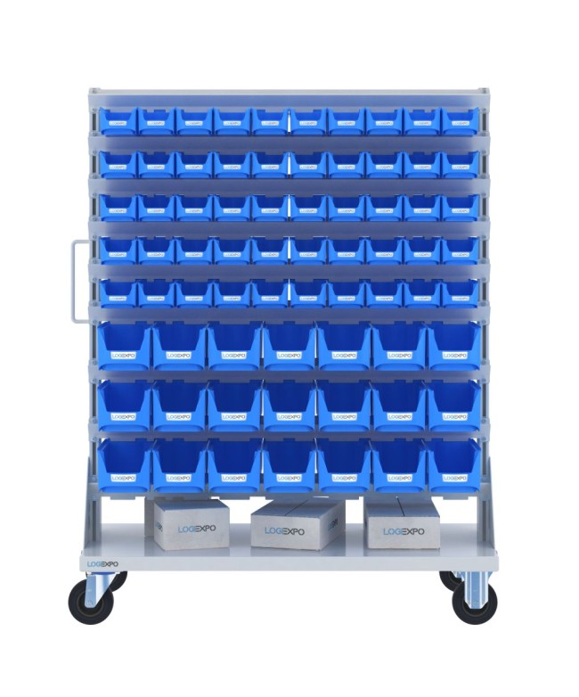 CARRELLO PORTA MINUTERIA con 142 contenitori a bocca di lupo