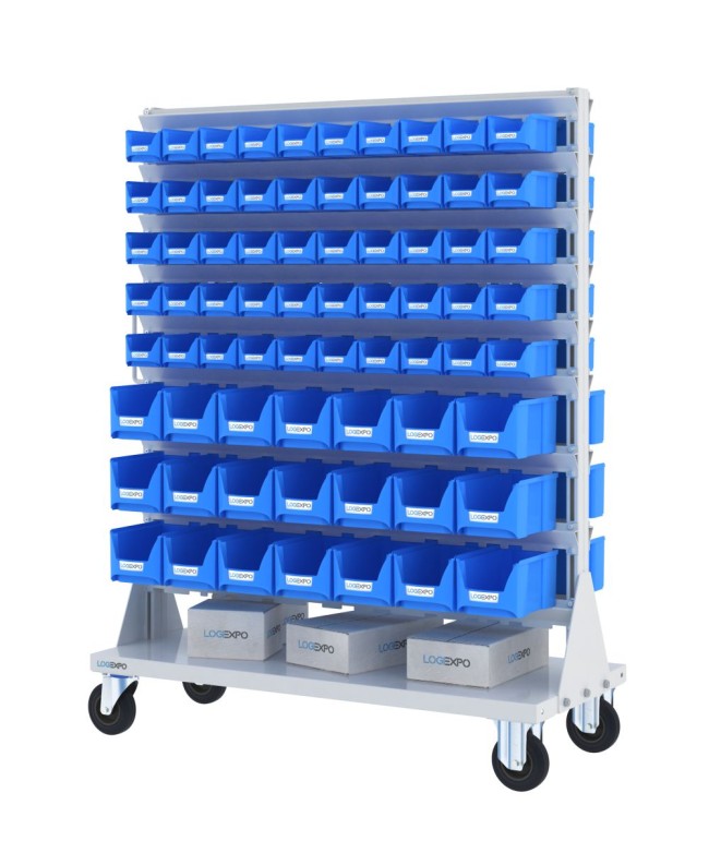 CARRELLO PORTA MINUTERIA con 142 contenitori a bocca di lupo