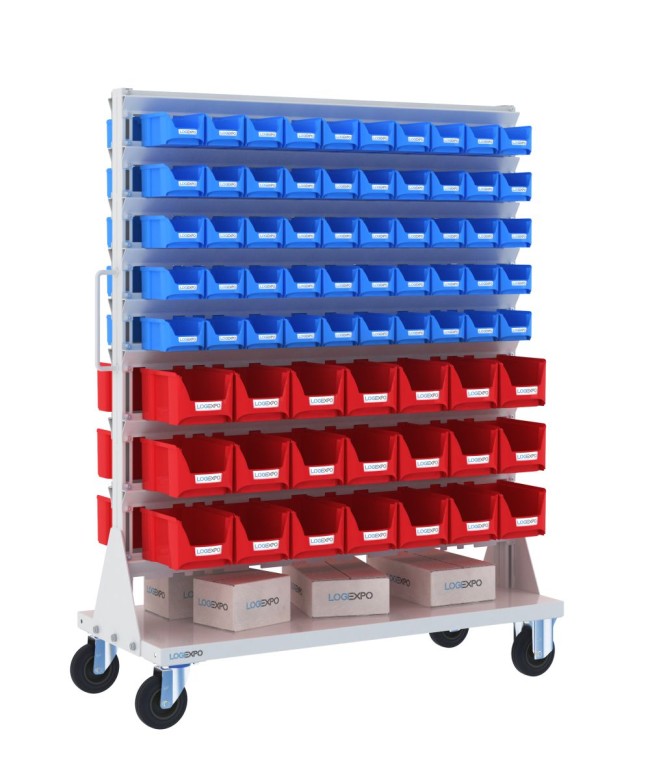 CARRELLO PORTA MINUTERIA con 142 contenitori a bocca di lupo