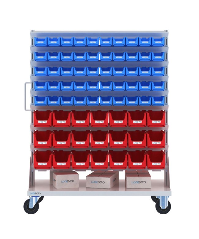 CARRELLO PORTA MINUTERIA con 142 contenitori a bocca di lupo