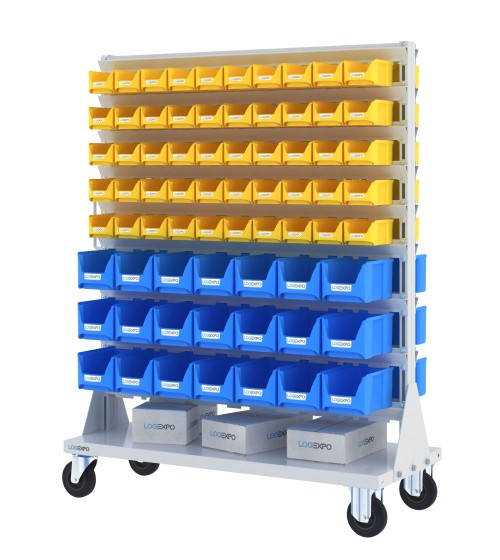 CARRELLO PORTA MINUTERIA con 142 contenitori a bocca di lupo