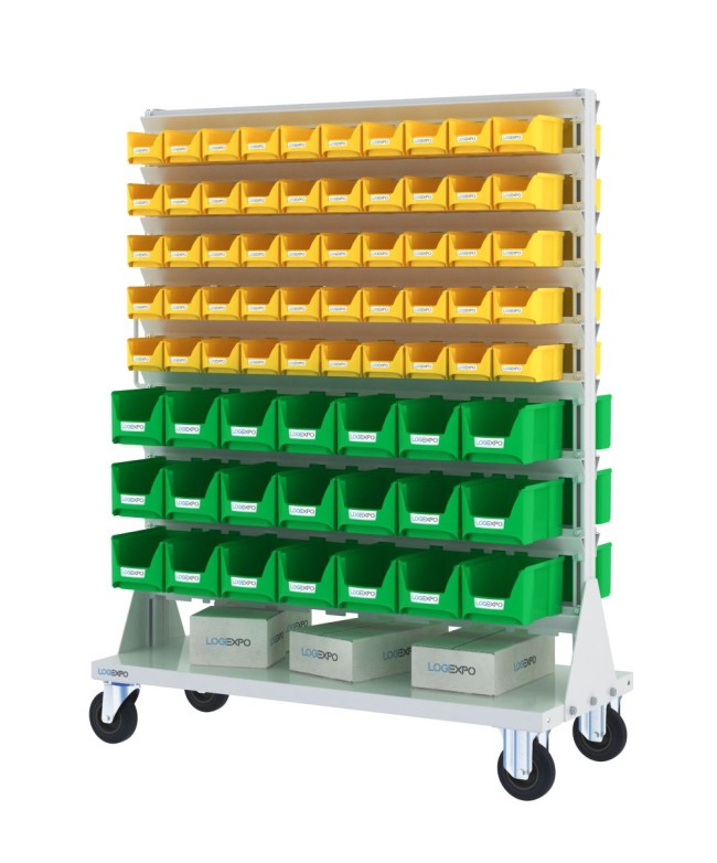 CARRELLO PORTA MINUTERIA con 142 contenitori a bocca di lupo