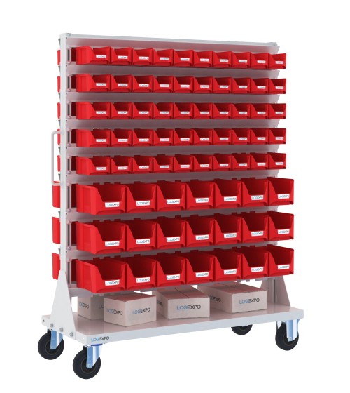 CARRELLO PORTA MINUTERIA con 142 contenitori a bocca di lupo