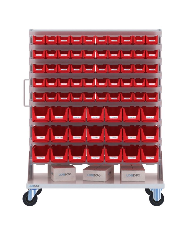 CARRELLO PORTA MINUTERIA con 142 contenitori a bocca di lupo