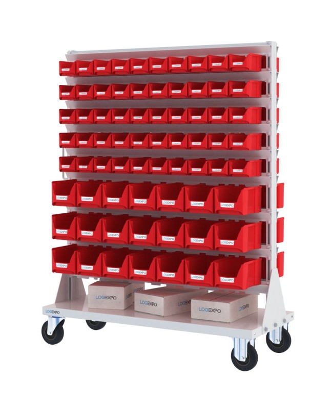 CARRELLO PORTA MINUTERIA con 142 contenitori a bocca di lupo