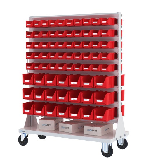 CARRELLO PORTA MINUTERIA con 142 contenitori a bocca di lupo