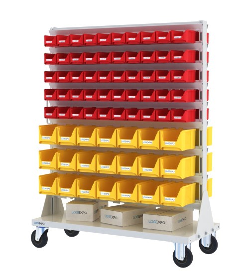 CARRELLO PORTA MINUTERIA con 142 contenitori a bocca di lupo