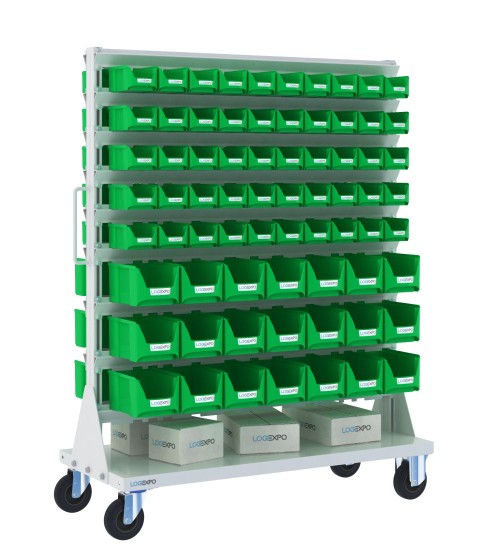 CARRELLO PORTA MINUTERIA con 142 contenitori a bocca di lupo