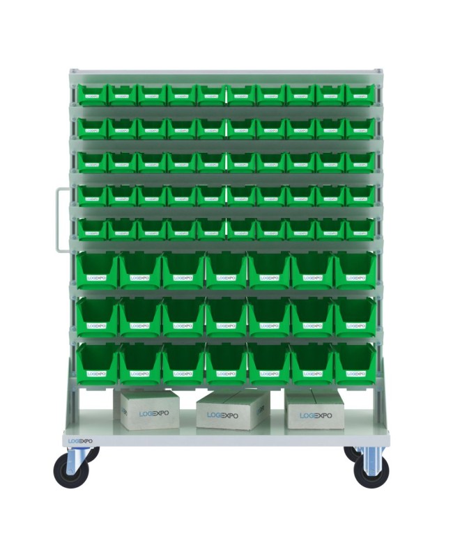 CARRELLO PORTA MINUTERIA con 142 contenitori a bocca di lupo