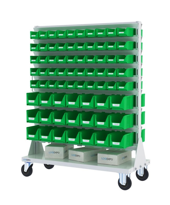 CARRELLO PORTA MINUTERIA con 142 contenitori a bocca di lupo