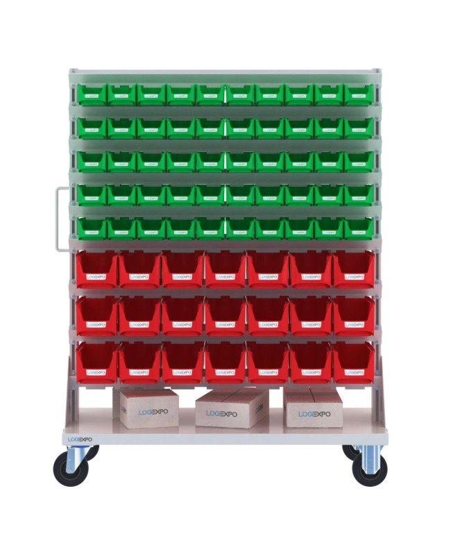 CARRELLO PORTA MINUTERIA con 142 contenitori a bocca di lupo