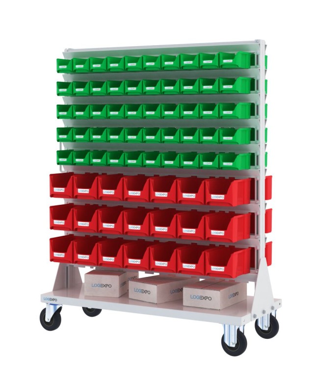 CARRELLO PORTA MINUTERIA con 142 contenitori a bocca di lupo