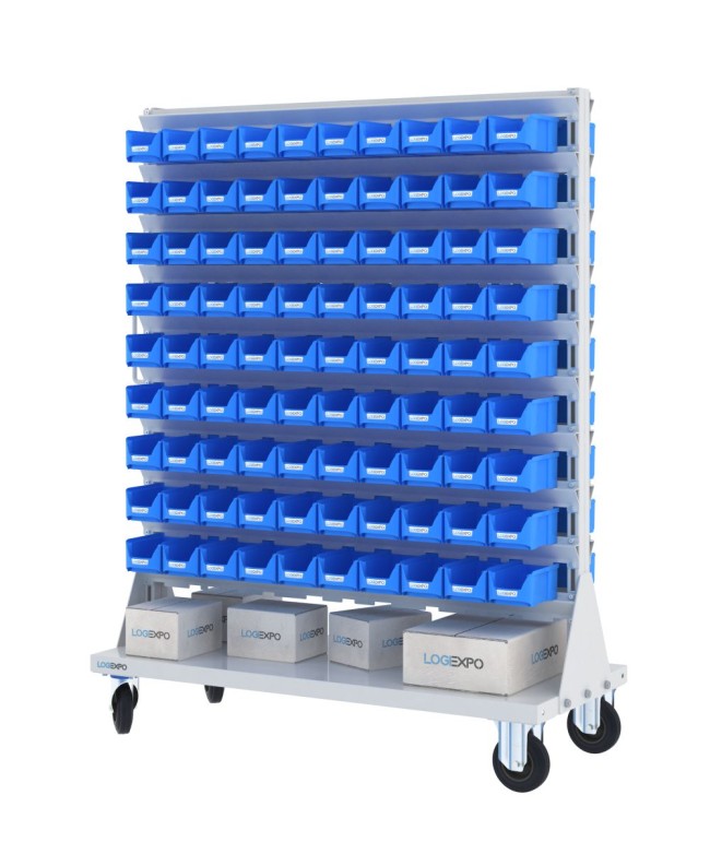 CARRELLO PORTAMINUTERIE con 180 contenitori a bocca di lupo