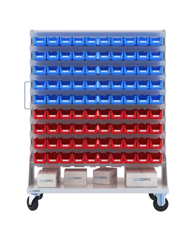 CARRELLO PORTAMINUTERIE con 180 contenitori a bocca di lupo