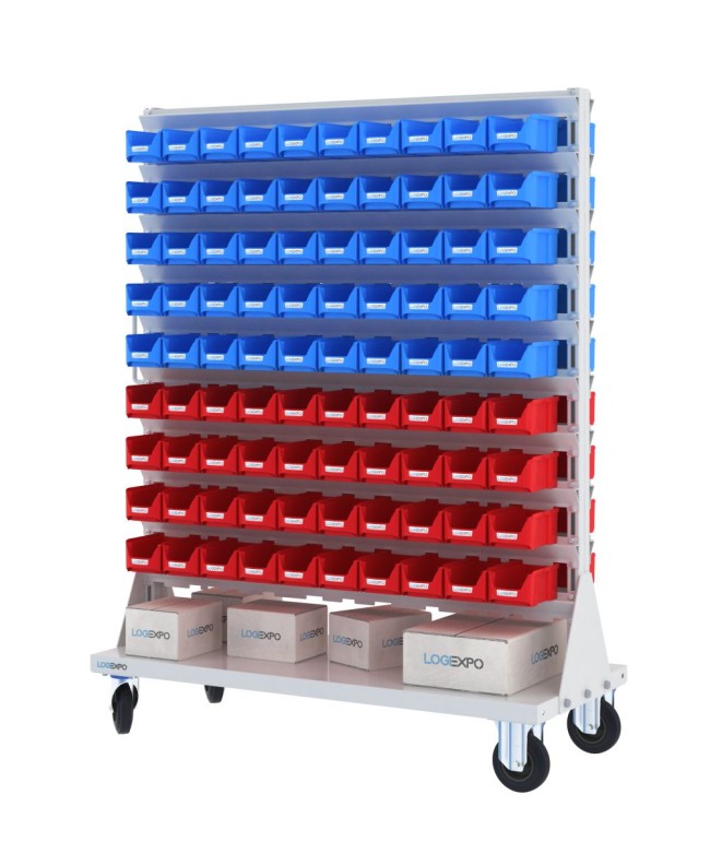 CARRELLO PORTAMINUTERIE con 180 contenitori a bocca di lupo