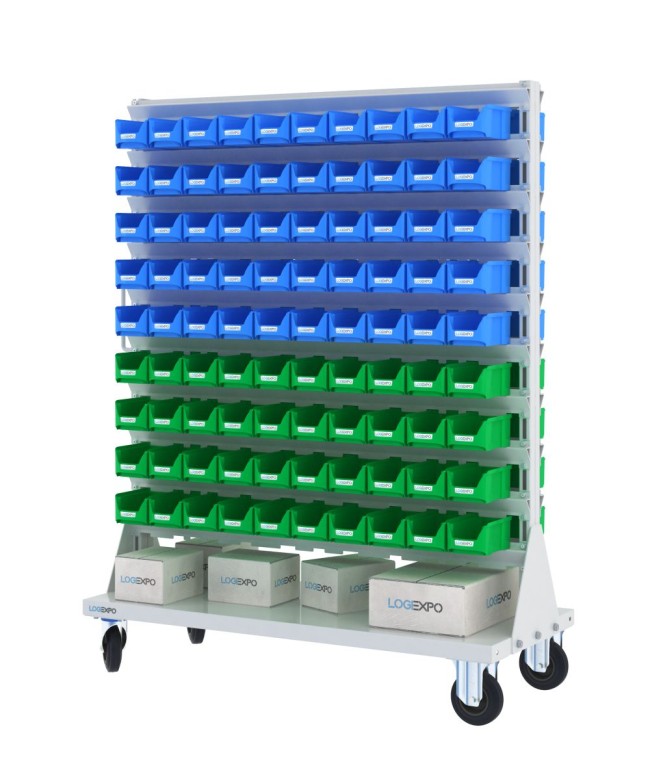 CARRELLO PORTAMINUTERIE con 180 contenitori a bocca di lupo