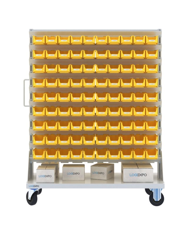 CARRELLO PORTAMINUTERIE con 180 contenitori a bocca di lupo