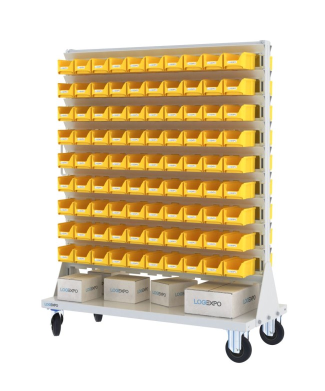 CARRELLO PORTAMINUTERIE con 180 contenitori a bocca di lupo